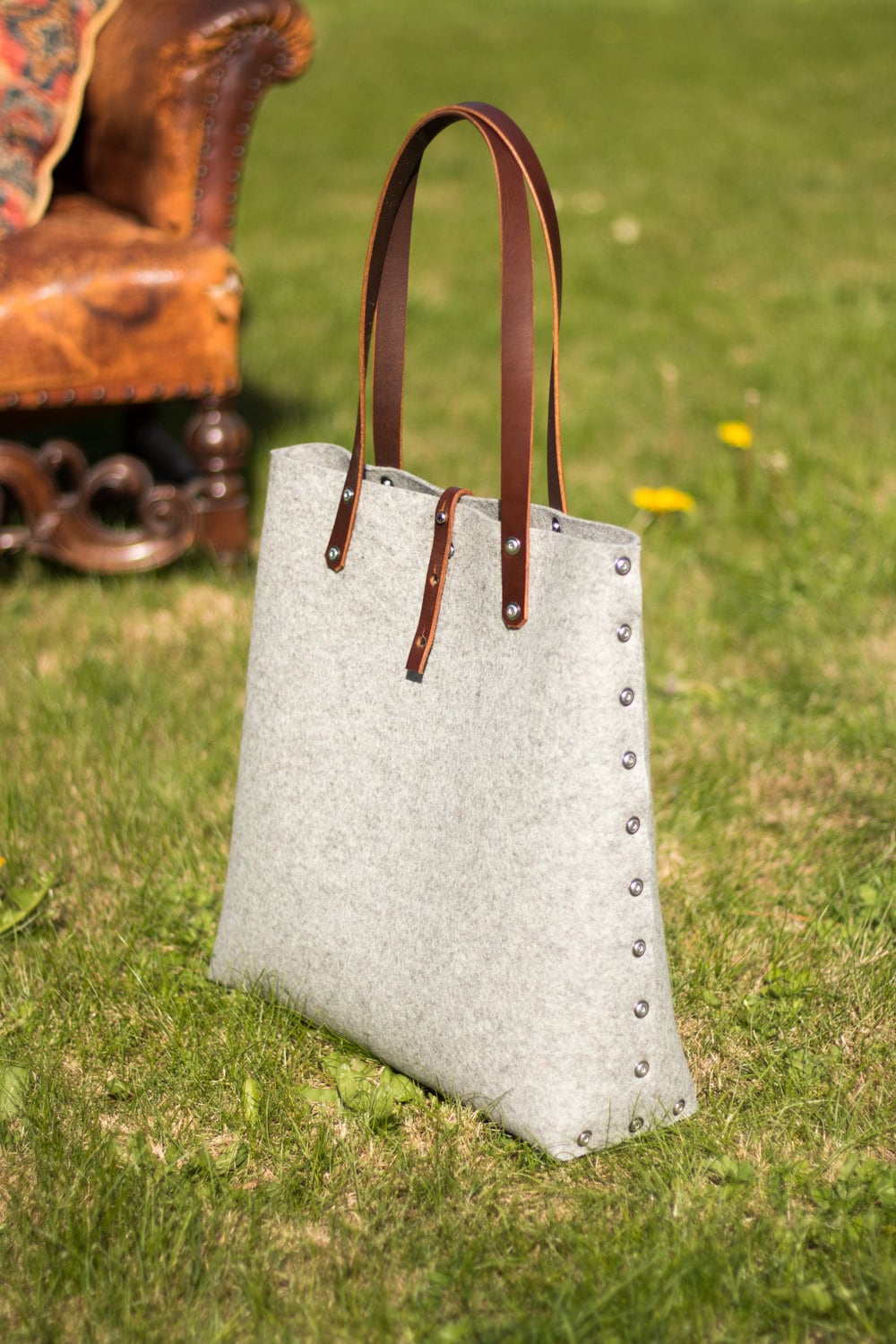 Tote Bag / Shopper Bag / Light Grey Felt Tote Bag / Light