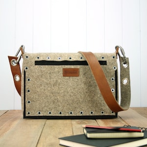 Felt Satchel With Industrial Pop Rivet Pocket and Leather - Etsy