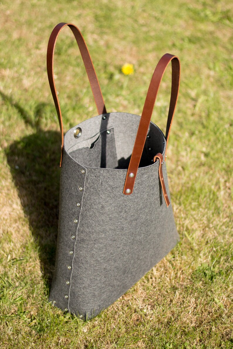 Tote Bag, Shopper Bag, Grey Felt Tote Bag, Grey Felt Shopper, Shoulder Bag, Wool Felt Bag, Felt Shoulder Bag, Carry All Bag image 4