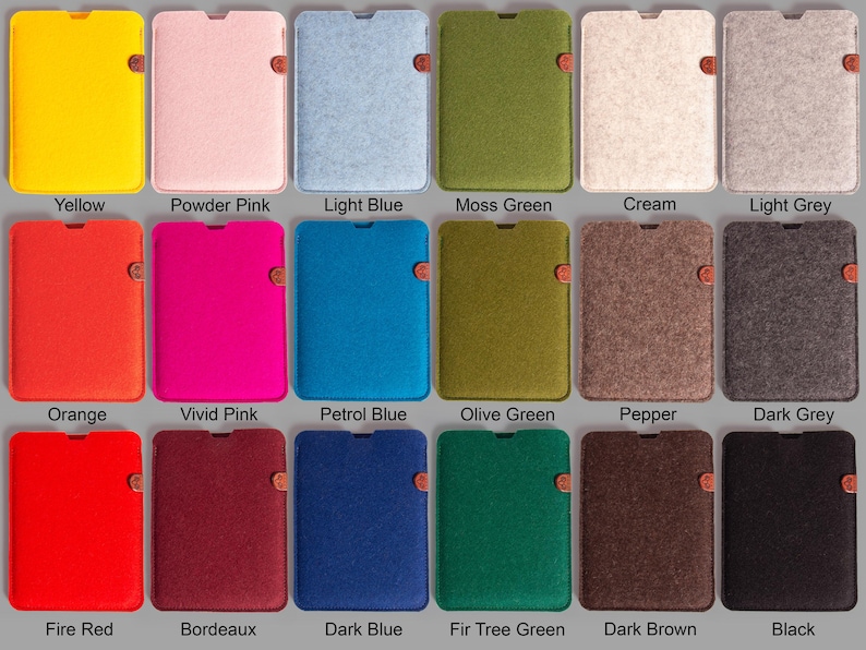 Funda para iPad de fieltro de lana, compatible con todos los tamaños y teclados, con soporte de cuero para lápiz, hecha a mano. imagen 2
