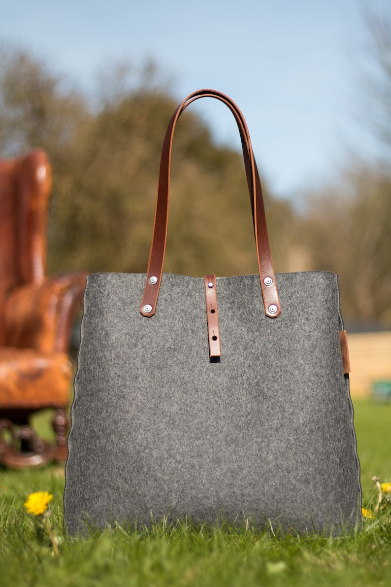 Tote Bag, Shopper Bag, Grey Felt Tote Bag, Grey Felt Shopper, Shoulder Bag, Wool Felt Bag, Felt Shoulder Bag, Carry All Bag image 2