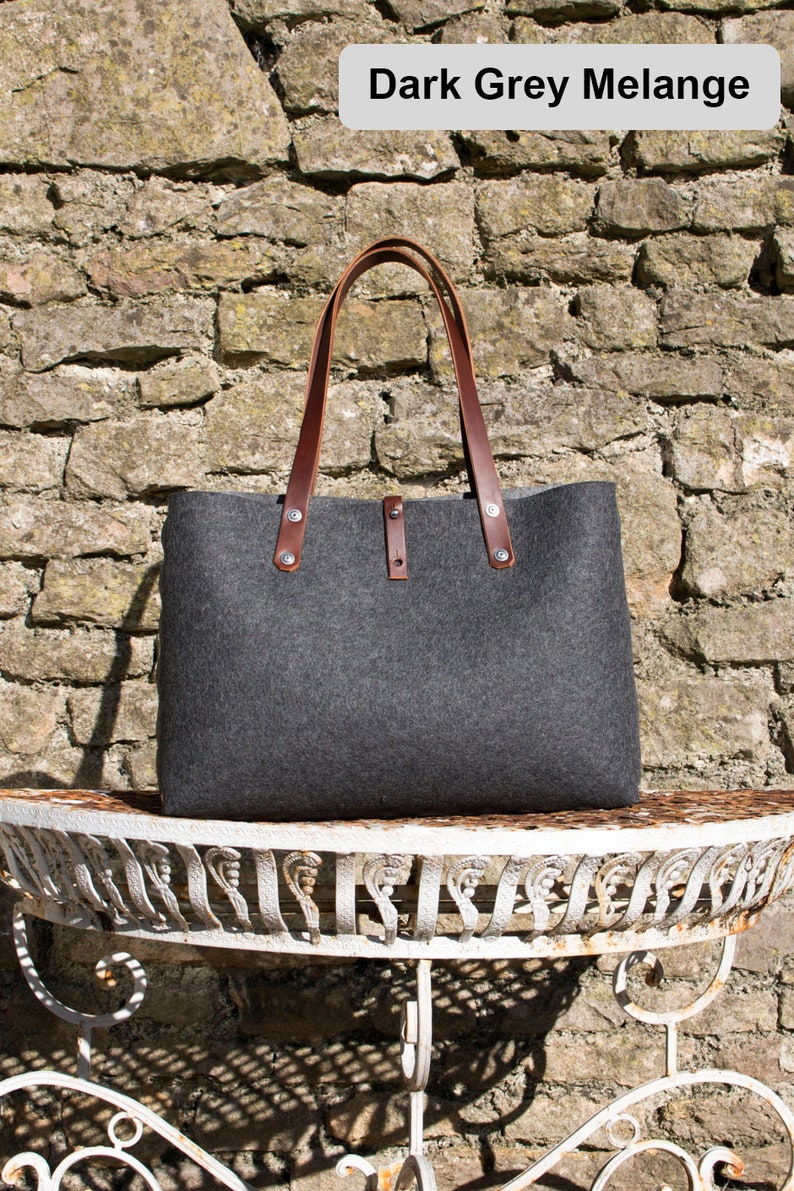 Felt Shoulder Bag, wool felt handbag for women. leather and felt purse for every day bag. image 8