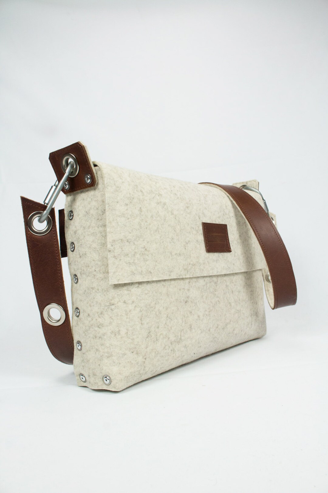 Handmade Felt Messenger Bag: Leather Strap Satchel