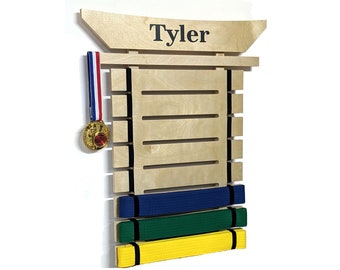 Wall Mount Martial Arts Belt Holder - Holds up to 8 Karate Belts - Optional FREE personalization