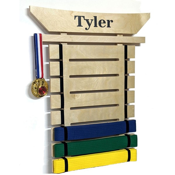 Wall Mount Martial Arts Belt Holder - Holds up to 8 Karate Belts - Optional FREE personalization