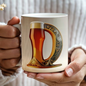 Envoltura de taza de cerveza con letra D, envoltura de taza de licor con letra D, envoltura de taza de 11 oz Envoltura de taza de 12 oz Envoltura de taza de 15 oz, Regalos para amantes de la cerveza, Letras de cerveza de sublimación PNG