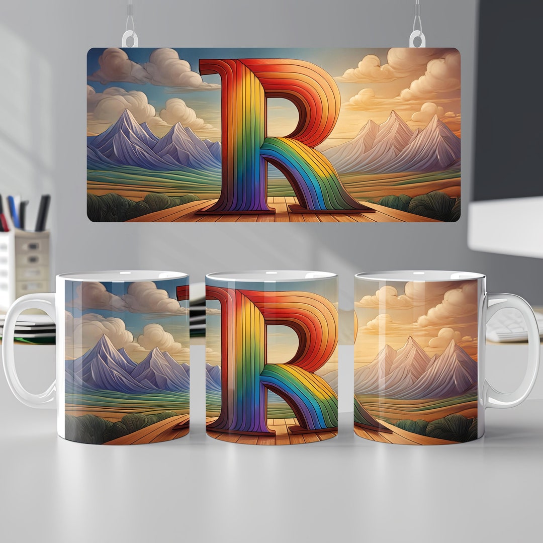 Letter R Rainbow Mug Wrap Design, Personalized Gift, Mug Wrap, 11oz ...