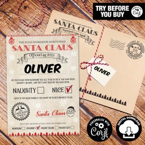 Carta de Papá Noel A5 Descarga digital Carta del Polo Norte, más diseño de sobre, Personaliza la carta y el sobre de Papá Noel, imprime en casa, Corjil