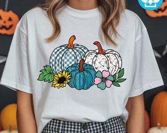 Floral Kürbis PNG: Retro Herbst Design, Thanksgiving Sublimation (Digitaler Download)