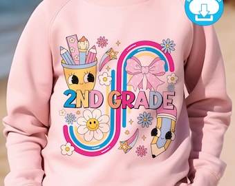 Retro 2nd Grade PNG Design: Back To School Sublimation (Digital Download)