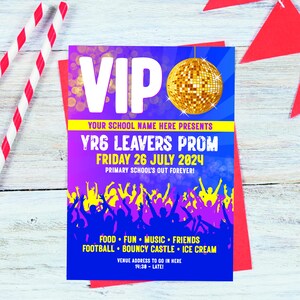 Editable A5 Prom Invitation, 2 Designs included, Digital Download School leavers party Invite VIP, School Prom Invite, Customise Prom Invite