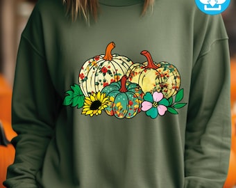 Floral Kürbis PNG: Retro Herbst Design, Thanksgiving Sublimation (Digitaler Download)