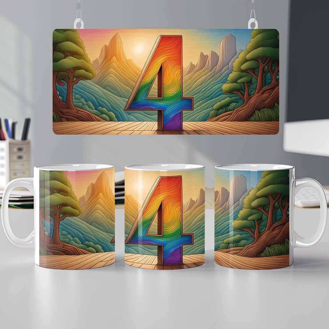 Number 4 Rainbow Mug Wrap Design, Personalized Gift, Mug Wrap, 11oz ...