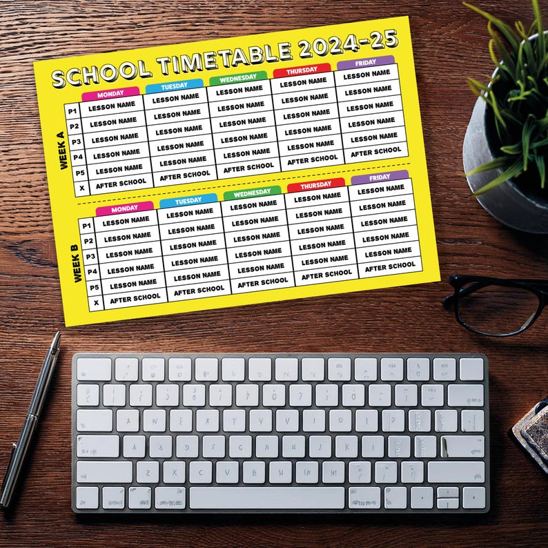 School Timetable 2024-2025, Scrapbook Style School or Work Timetable ...