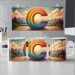 Diseño de envoltura para taza con la letra C, regalo personalizado, envoltura para taza, envoltura para taza de 11 oz, 12 oz, 15 oz, envoltura para taza de sublimación PNG, descarga digital brillante