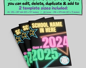 School Yearbook Cover Template, Neon Style Yearbook Cover, Elementary School Yearbook Cover, Primary School Yearbook Cover, Customisable