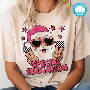 Pink Santa Christmas-png voor speciaal onderwijs voor sublimatieprinten op T-shirts, sweatshirts, mokken, kaarten, kussens, tassen en meer.