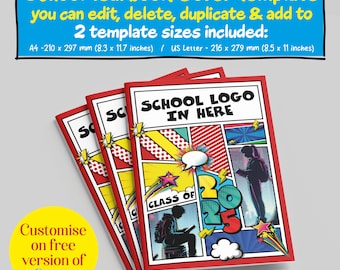 Plantilla personalizada de portada de anuario de arte pop: Escuela primaria (descarga digital)