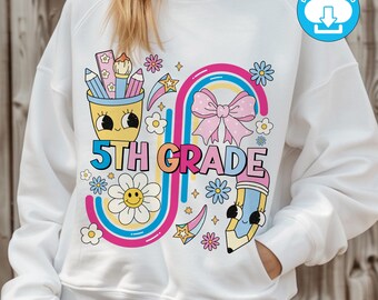 Back to School Fifth Grade PNG Design, School Png, Retro PNG, Digital Download, Sublimation PNG, Teacher Shirt, Children's Shirt for school