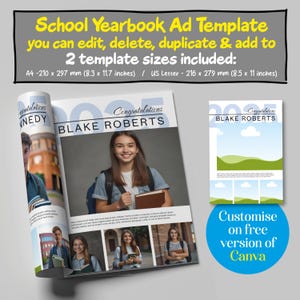 Senior School Yearbook Ad Template, Editable Student Yearbook Ad, Graduation Celebration Template, Customisable on Canva, Reusable Template.