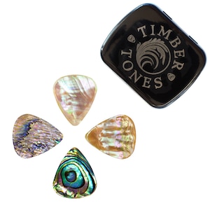 4 Abalone Guitar Picks - Greenlip Abalone, Awabi Abalone, Paua Abalone & Green Abalone - Shell Guitar Plectrums - Timber Tones