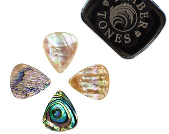 4 Abalone Guitar Picks - Greenlip Abalone, Awabi Abalone, Paua Abalone & Green Abalone - Shell Guitar Plectrums - Timber Tones