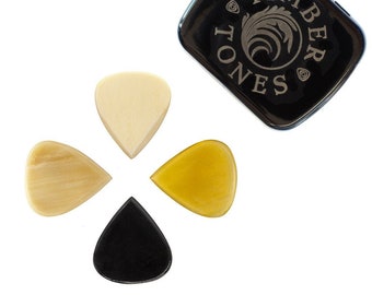 Jazz III Horn and Bone Guitar Picks in a Gift Tin - 2.2mm thick - Timber Tones