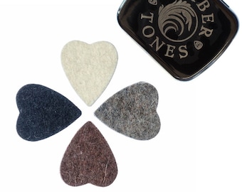 Heart Shaped Felt Ukulele Picks in a Gift Tin - High Density Natural Wool Felt - Timber Tones