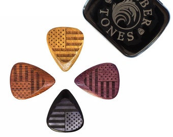 4 Stars & Stripes Exotic Timber 351 Guitar Picks in a Gift Tin - Timber Tones