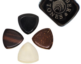 4 Gypsy Jazz Guitar Picks - Horn, Bone, Ebony & Coconut - Gypsy Jazz Style - Boutique Plectrums - Timber Tones