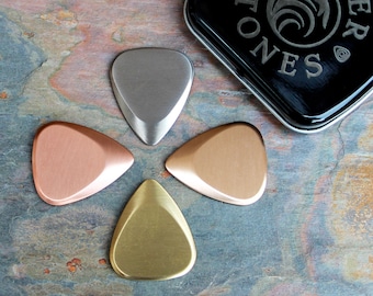 Metal 351 Guitar Picks - Titanium, Copper, Brass & Bronze in a Gift Tin - Timber Tones