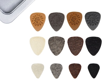 12 Luxury Ukulele Picks - Leather and High Density Wool Felt - Timber Tones