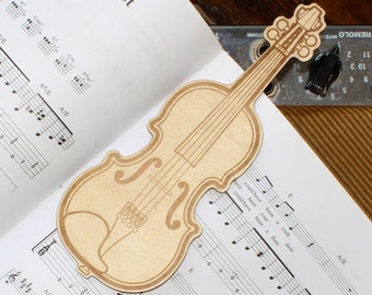 Violin Shaped Boutique Bookmark - Laser Engraved Birch Plywood