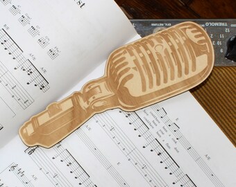 Vintage Microphone Shaped Boutique Bookmark - Laser Engraved Birch Plywood