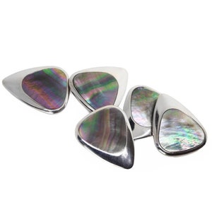 Titanium & Black Mother of Pearl Guitar Pick - Boutique Guitar Plectrum - Timber Tones