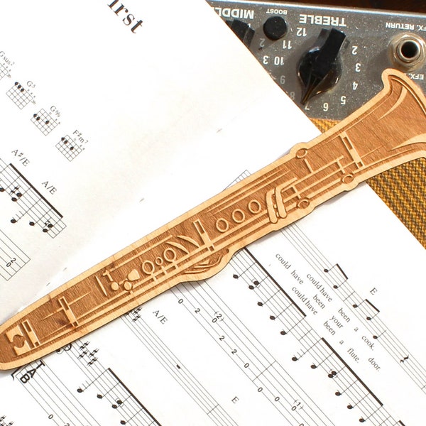 Clarinet Shaped Boutique Bookmark - Made from 1.5mm Birch Plywood