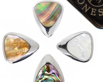 Titanium and Shell Inlay Guitar Picks in a Gift Tin