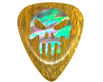Lignum Vitae & Black Pearl Punisher Guitar Pick | Luxury Custom Plectrum Gift