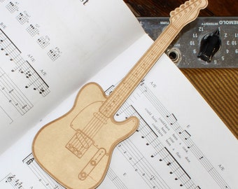 Telecaster Shaped Boutique Lesezeichen - Lasergraviertes Birkensperrholz