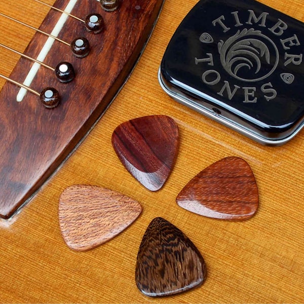 4 médiators pour guitare acoustique Exotic Timber Tones - Options de personnalisation et de boîte-cadeau