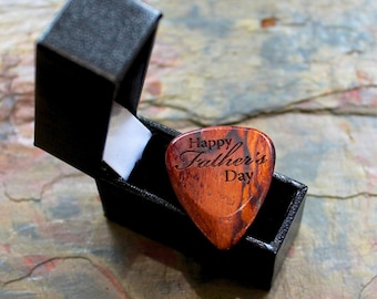 Happy Father's Day Exotic Timber Tones Guitar Pick & Gift Box - Personalisation and Gift Box options available