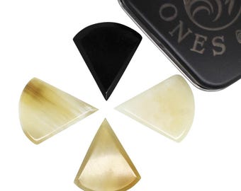 Needle Shape Horn & Bone Guitar Picks Set in Gift Tin - Handcrafted Plectrums