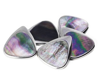 Jazz III small Titanium Guitar Pick with Black Mother of Pearl Inlay - Boutique Guitar Pick - Timber Tones