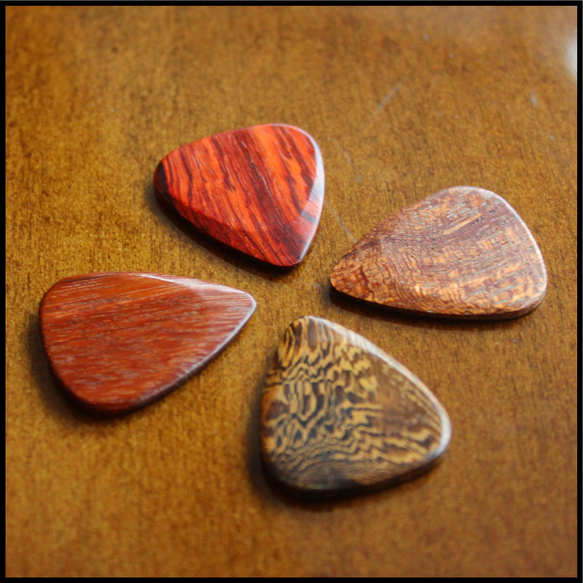 4  Acoustic Guitar Exotic Timber Tones Guitar Picks - Personalisation and Gift Box Options