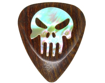 Indian Chestnut & Greenlip Abalone Punisher Skull Electric Guitar Pick Luxury Plectrum