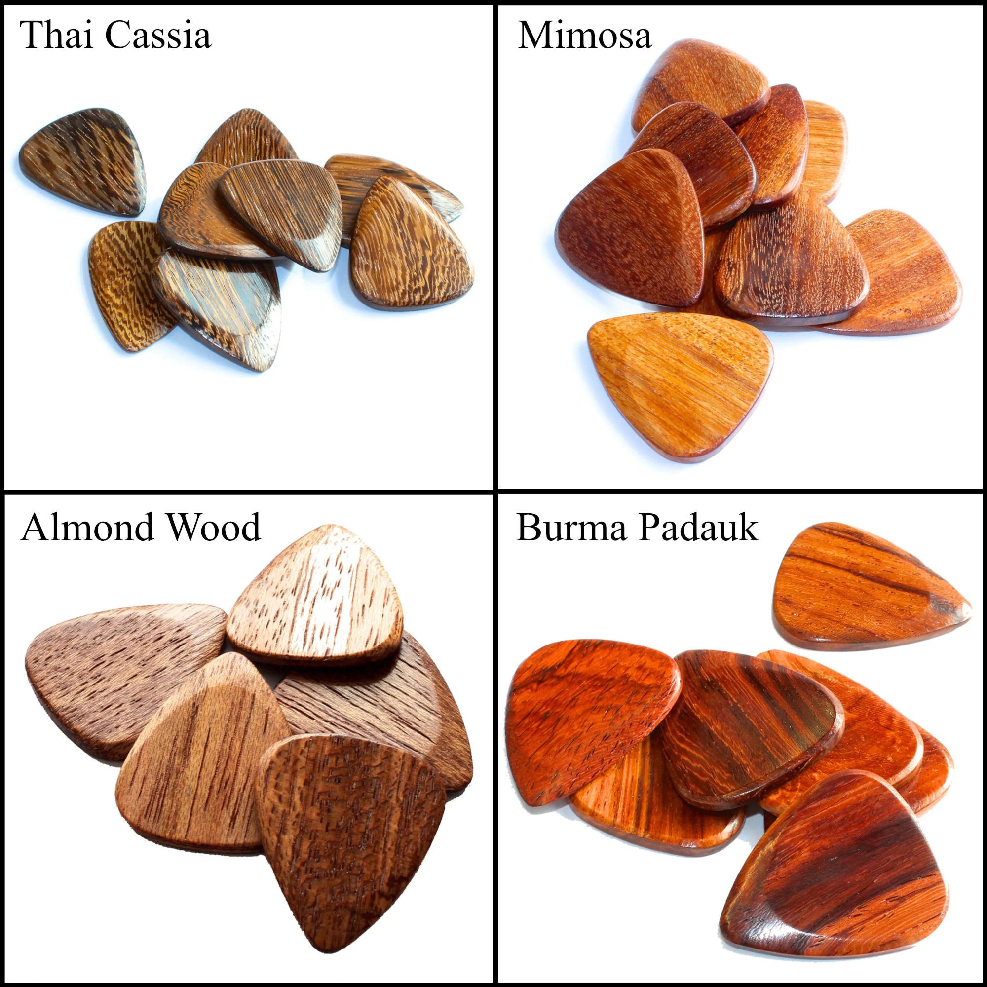 4  Acoustic Guitar Exotic Timber Tones Guitar Picks - Personalisation and Gift Box Options