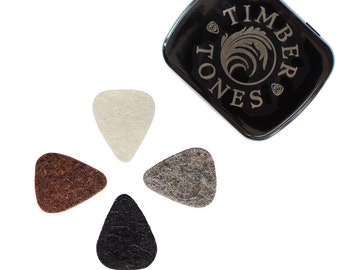 Mini Ukulele Picks - Brown, Grey, Black  and Natural High Density Wool Felt - 4 in a Gift Tin - Timber Tones