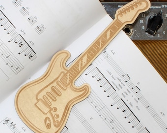 Stratocaster Shaped Boutique Lesezeichen - Lasergraviertes Birkensperrholz