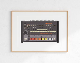 Roland TR-808 Drum Machine Digital Print, Retro Synth DJ Music Poster Design, Producer Music Studio Wall Art, Download - White Background