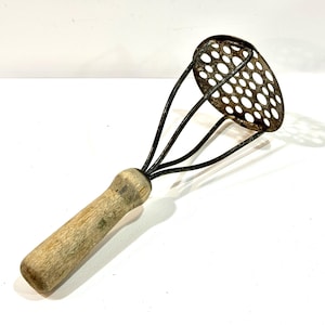 Vintage Potato Masher: Wood Handle Steel Kitchen Utensil, 1940s Primitive Decor